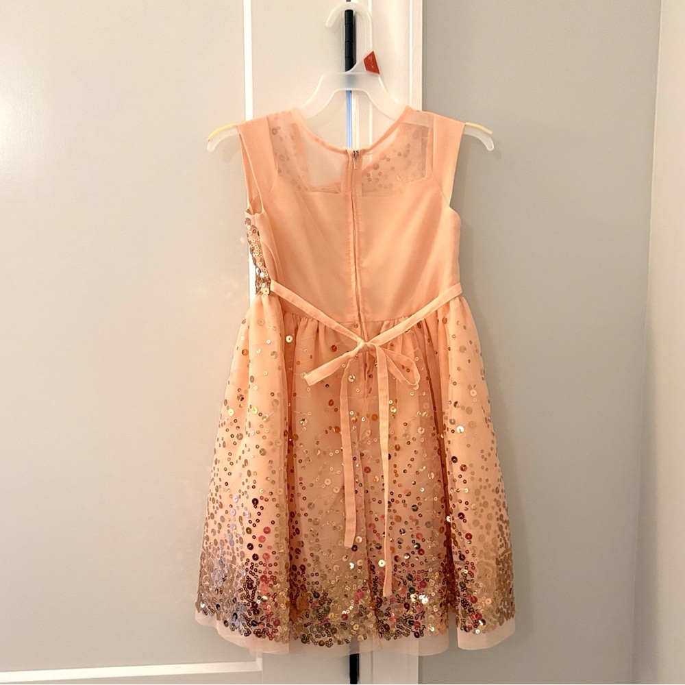 Girls' Peach Sequin Party Dress - Picture 3 of 4